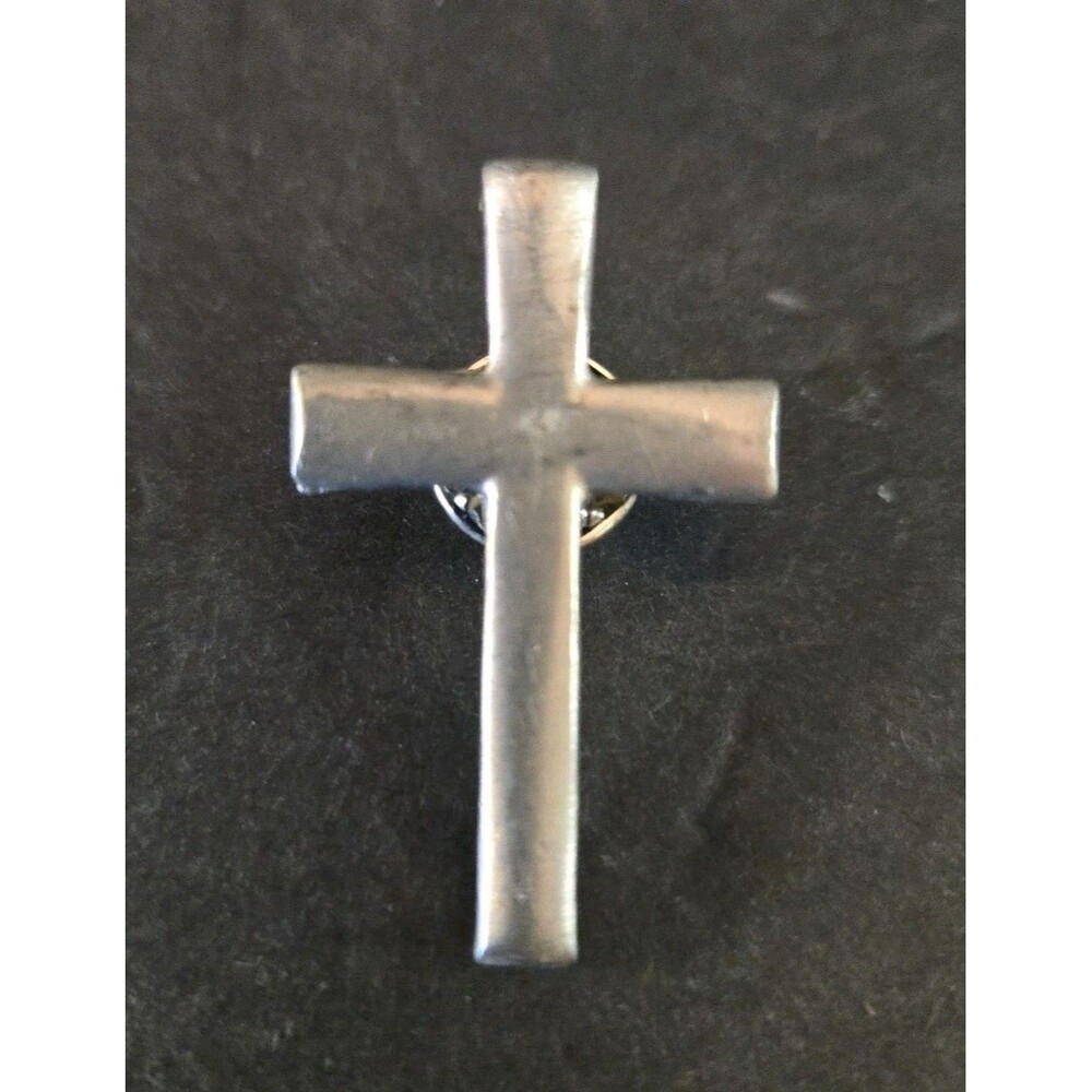 Vintage Lindsay Claire Designs Pewter Cross Lapel Pin Signed LCD Christian NY